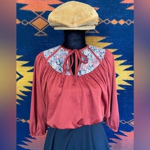 VTG 1970’s Burnt Orange Floral Top Blouse!